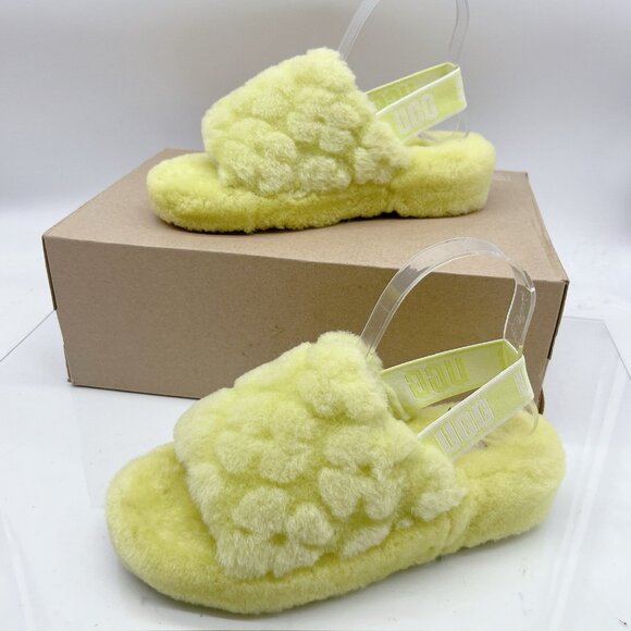 UGG Women's Fluff Yeah Slide Poppy Slipper Platform Pollen Yellow 1118459 US 6 - Picture 2 of 12